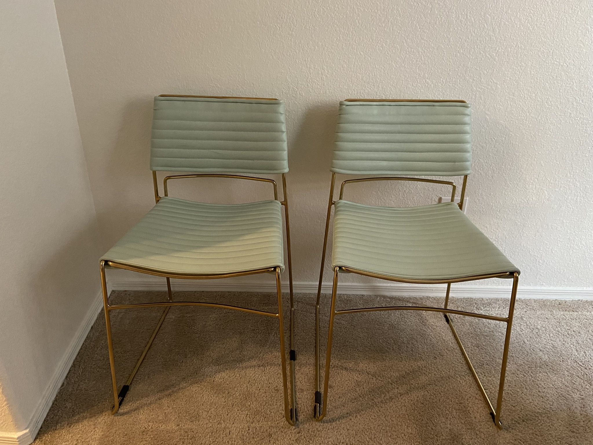 Kenzie Upholstered Dining Chairs In Mint Green And Gold