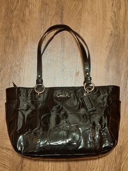 COACH Black Patent Leather Embossed C East West Gallery Large Tote