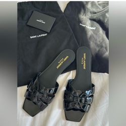 Saint Laurent black patent tribute sandals size 7