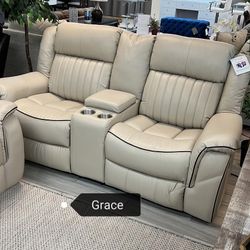 Lavon Cream 3 pcs Recliner Set with Drop Down Table and Power Outlet 😍   $2199