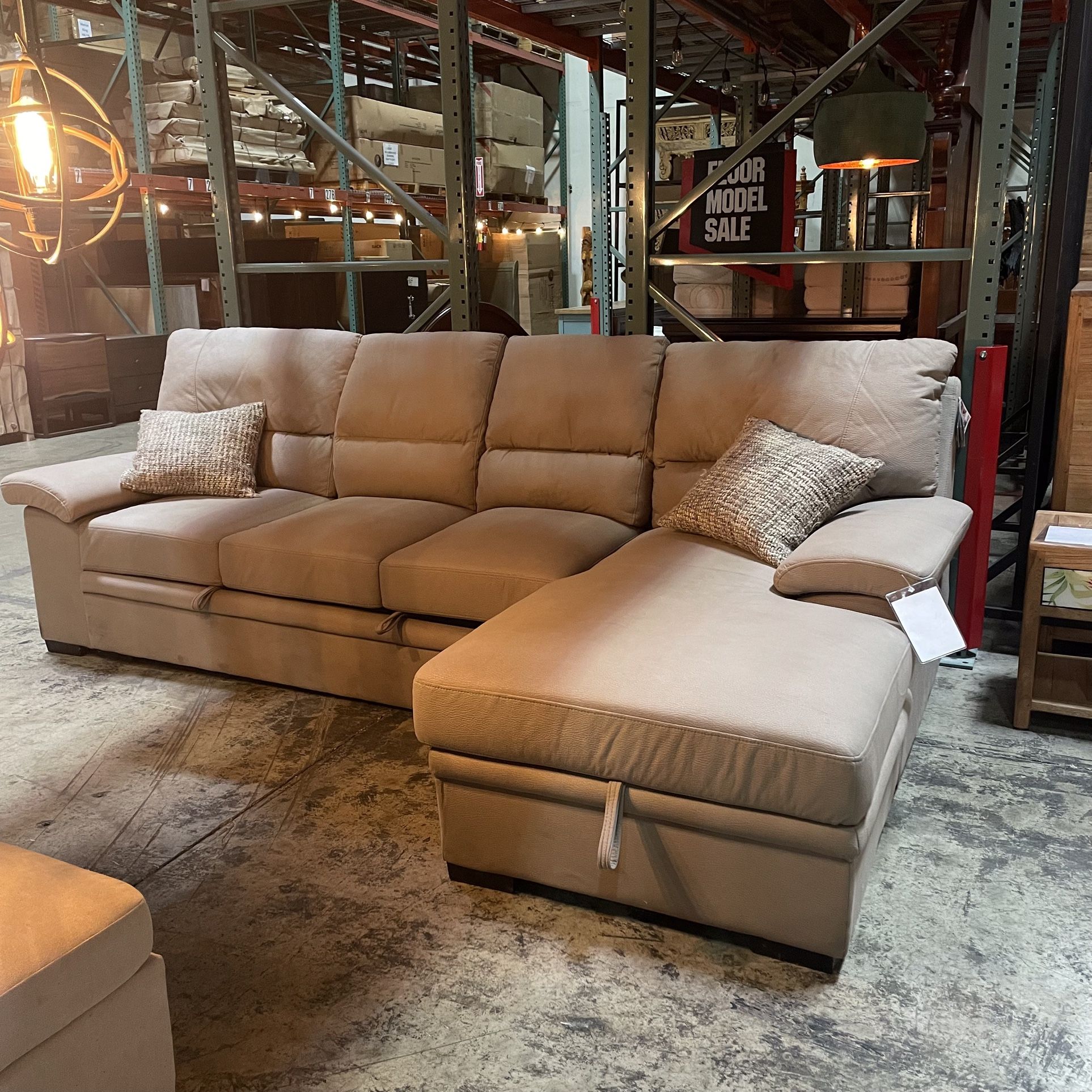 Beige High Performance Fabric Sleeper Sofa With Storage - Alcester