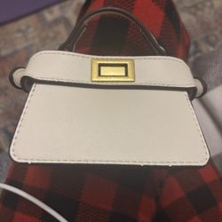 Miniature White and Brown Handbag