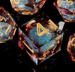 DND-Blue Flow Sand & Golden,DND Dice Set Handmade 7 Accessories Sharp Edge Dice for Dungeons and Dragons TTRPG Games, Multi-Sided RPG Polyhedral Resin