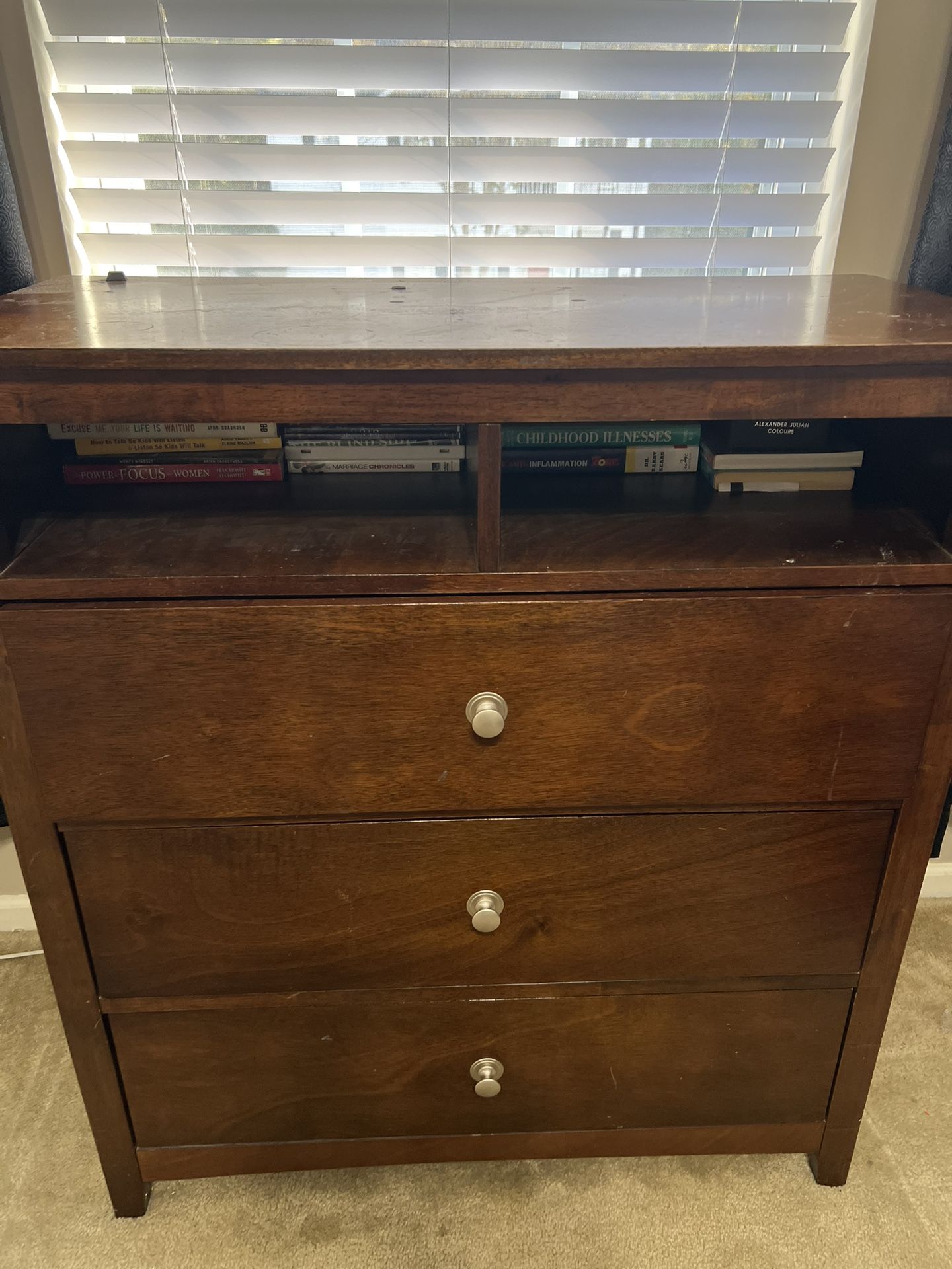 Nice Brown Wood Dresser and Chest Set With Mirror