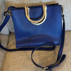 Royal Blue Bag With Gold Tone Handles 