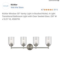Kichler Winslow 30" Vanity Light in Brushed Nickel, 4-Light Transitional Bathroom Light with Clear Seeded Glass