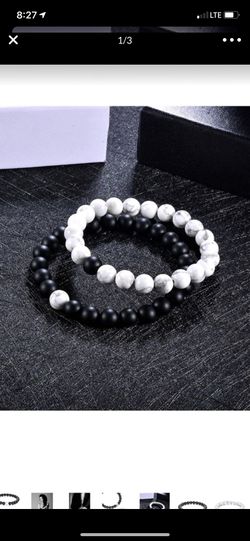 6 ZX Fashion Couples His and Hers Bracelet Black Matte Agate & White Howlite 8mm Yin Yang Beads Bracelet (2pcs)