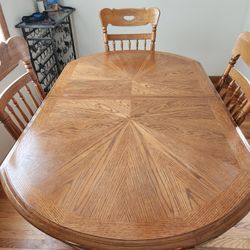 Solid Oak Wood Dining Room Table Set W Chairs