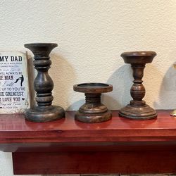 Candle Holders Wood Brow And Light Wood Wash / Christmas