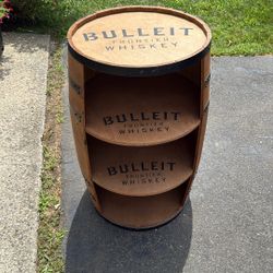 BULLEIT BOURBON BARREL DISPLAY CASE WITH BUILT IN SHELVES MAN CAVE DECOR 