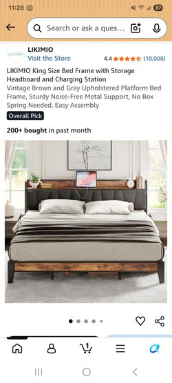 LIKIMIO King Bed Frame with Storage Headboard & Charging Station - $65