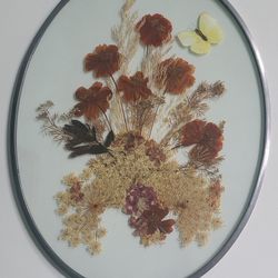 Beautiful Vintage Pressed Flowers And Butterfly Suncatcher 