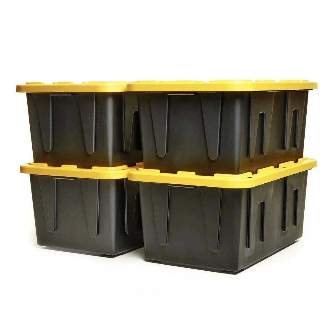 Set of 4 - Large Storage Bin, 27 Gallon Plastic Storage Container with Snap-On Lid
