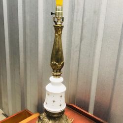 Amazing Antique Brass Under Glass Table Lamp 