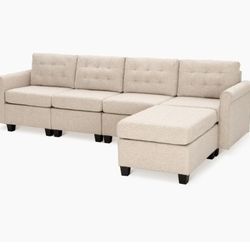 Luna Modular White Sectional Sofa with Storage Chaise