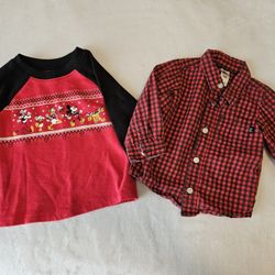 EUC Disney and Plaid Christmas Shirts 12 Months