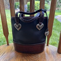 Brighton Pebbled Leather Croc Trim Mini Purse – Braided Handle & Magnetic Snap Closure