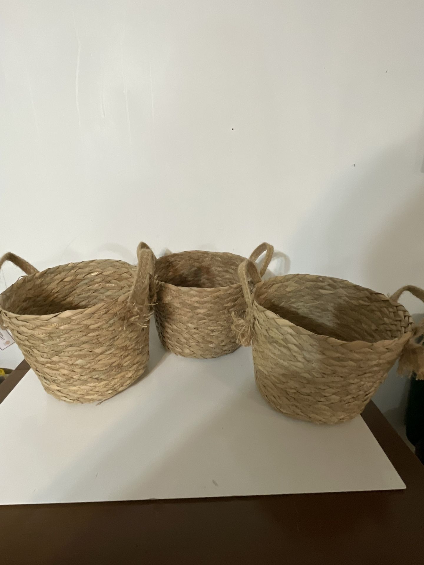 Three Straw Baskets 10” Diameter, 7” High