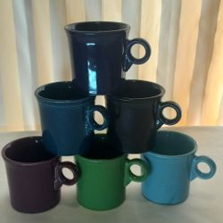 Fiesta Fiestaware Hlc Homer Laughlin Multi-color Set Of Six 0 Ring Handle Coffee Cup Mugs