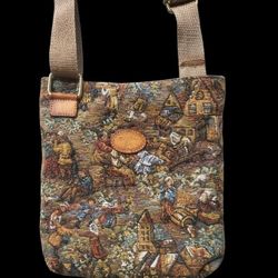 Gobelins Art Multi-Color Bucket Tapestry Purse with Leather Accents