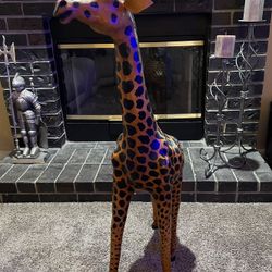 Giraffe - 3 feet 5 inches in Height, Leather Wrap with Glass Eyes