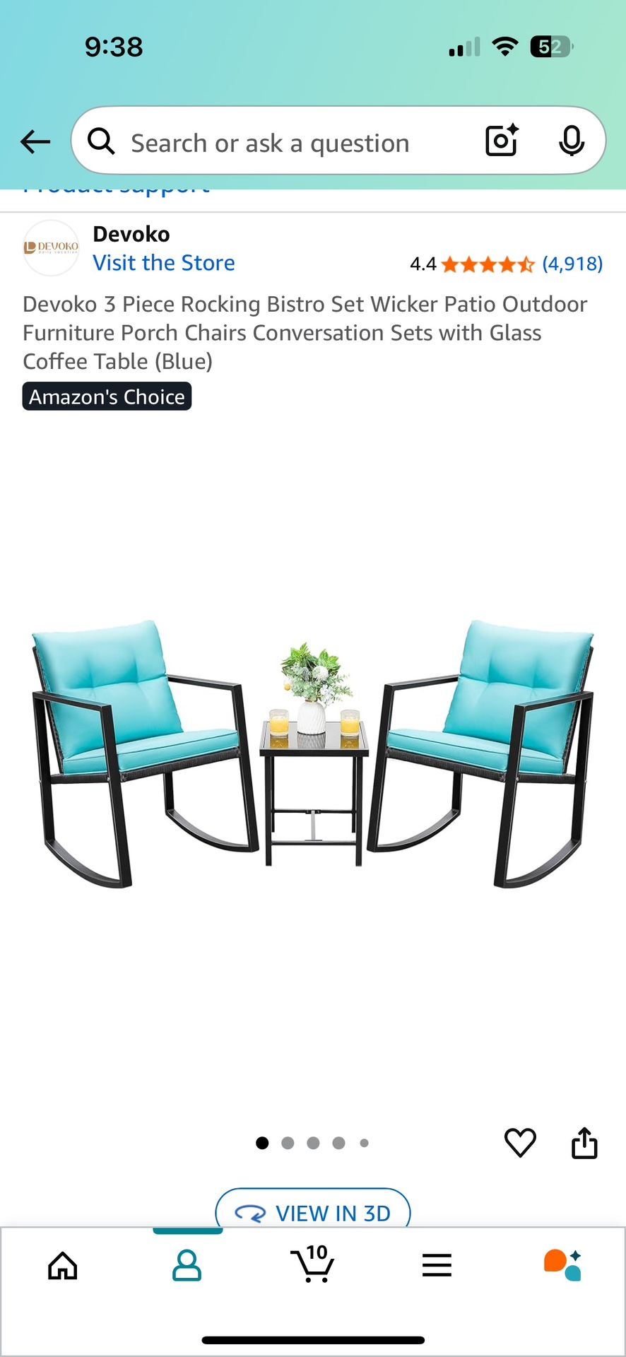 Devoko 3 Piece Rocking Bistro Set Wicker Patio Outdoor Furniture ,with Glass Coffee Table (Blue), Chair Covers , Table Top Fire Pit
