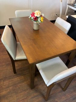 Wood Dining Table with 4 Upholstered Chairs