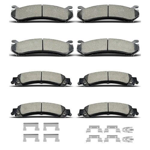 8pcs Ceramic Front Rear Brake Pads With Clips Fit For Cadillac Escalade,Escalade ESV,Escalade EXT, For Chevy Avalanche 1500,Suburban 1500,Silverado 15