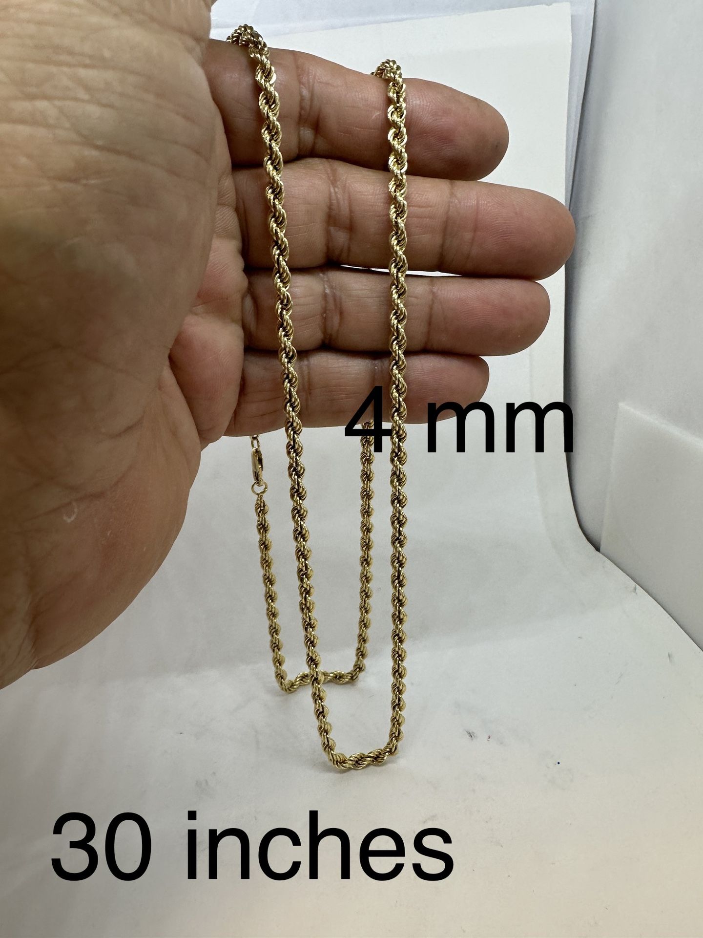 14 Karat Yellow Gold Rope Chain 30 Inches 4 Mm Thick
