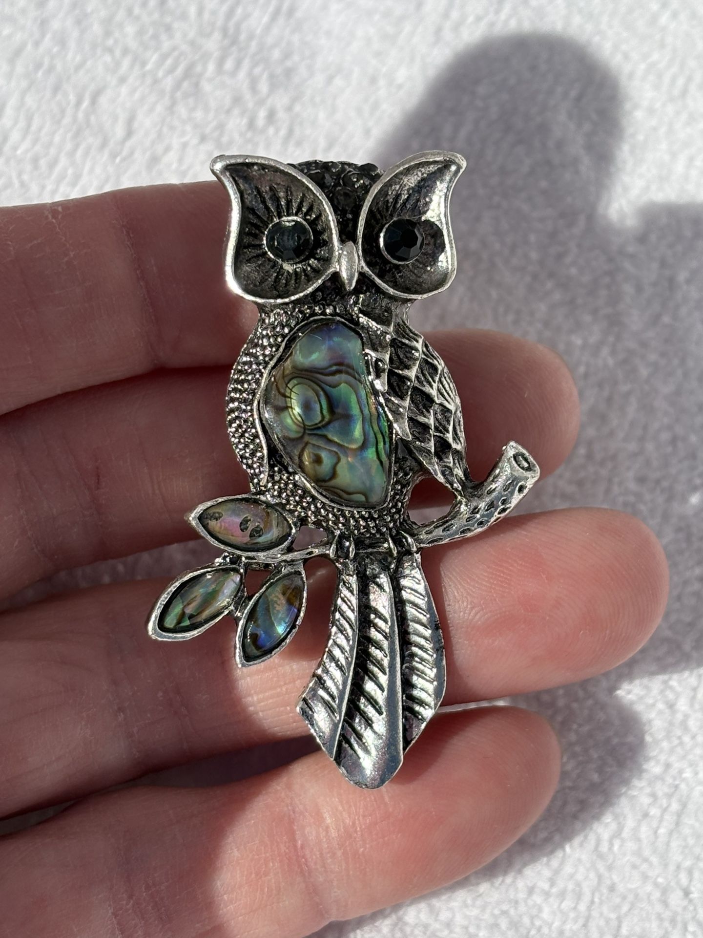 BROOCH WITH NATURAL ABALONE OWL PIN PENDANT COMBO