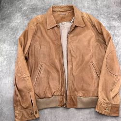 Wilsons Leather Jacket Men 2XL Tan Leather Soft Distressed Bomber Zip Casual