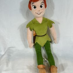 Disney Store Authentic Peter Pan Green Plush Soft Toy Large 20" Tall With Hat