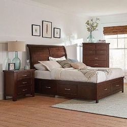 Brand New 4PC Rich Pinot Brown Storage Bedroom Set