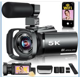 5K Video Camera Camcorder,64MP WiFi Vlogging Camera for YouTube with 8X Optical Zoom,3.5" IPS Touch Screen,Full-Color Night Vision,Live Streaming,6-Ax