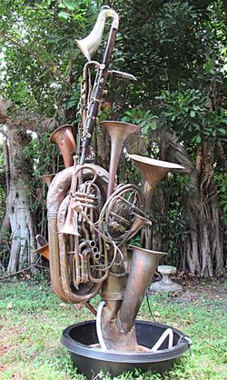 Vintage Outdoor Garden Fountain of Brass Instruments- 6Ft+ Kinetic Water Feature