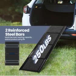 Dog Ramp for Car, 62 Inch Foldable Dog Ramp for Large Dogs - 250 lbs Capacity, Anti-Slip Felt Surface, Wide Pet Ramp with Dog Lift Harne