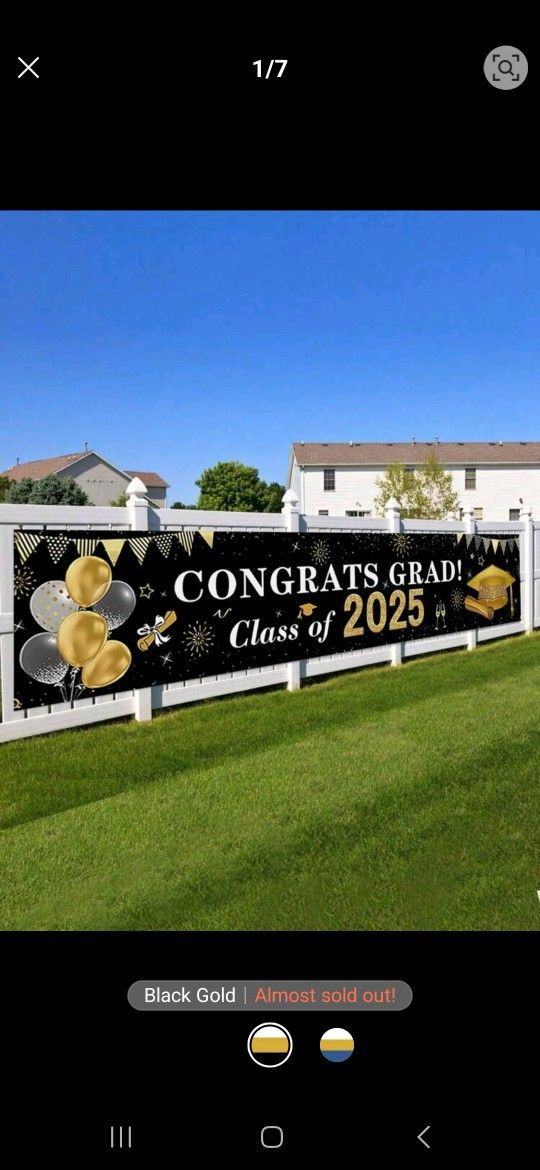 Black And Cold Graduation Banner and 5pcs Car Flags Decorations