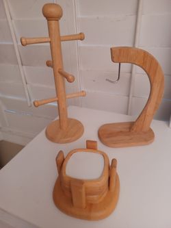 Wood banana holder,cup holder and coasters all for $ 45