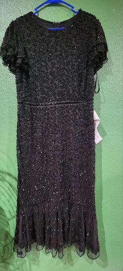 MAC DUGGAL
Black Hand Beaded Flounce Sleeve Midi Dress
