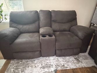 Brown Reclining Loveseat with Center Console