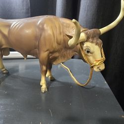  BREYER #75 TEXAS LONGHORN BULL - Light brown-1961 TO 1989. Early Breyer Mark