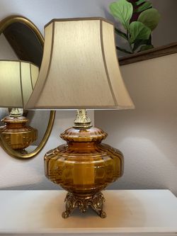 Vintage Large  EF EF Amber Glass Three Way Lamp
