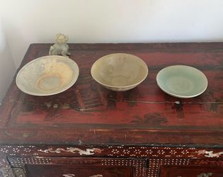 Celadon Ceramic Bowls and Plate Set