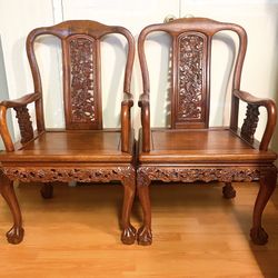 #Set of Hand Carved Rosewood Chair(Armchairs ), China, Early 20th Century