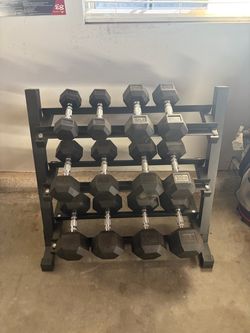 Rubber Hex Dumbbell Set with Rack