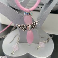 Pink Angel Set With Necklace, Bracelet And Earrings 