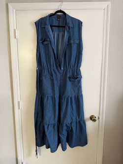 Sleeveless Denim Midi Dress with Pockets