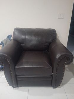 Dark Brown Leather Armchair with Nailhead Trim