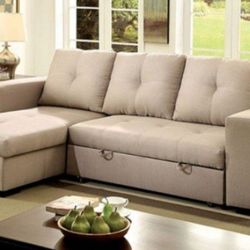 Brand New Ivory Sectional Reversible Storage Converts Into Bed 