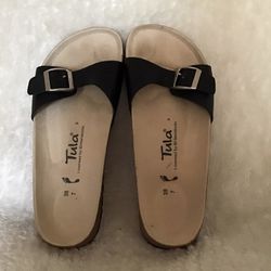 Tula Birkenstock Sandals 38/7 Black Strap Buckle 